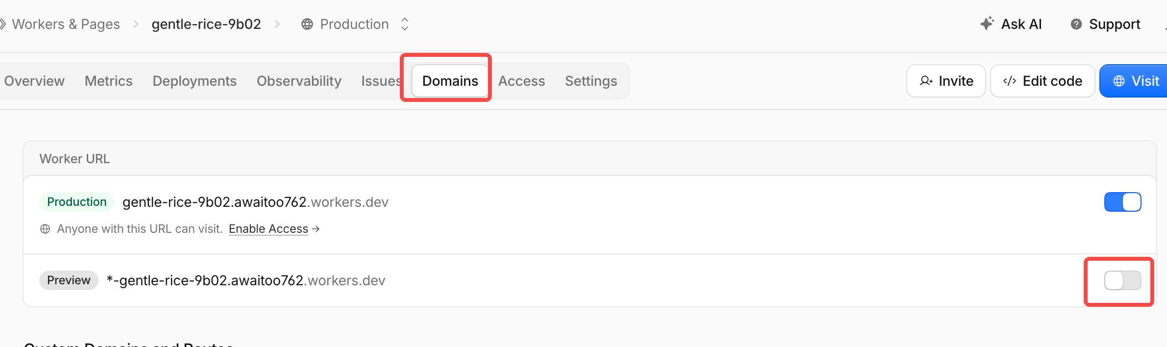 Worker Preview toggle